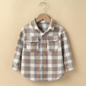 Plaid Kids Shirt in Brown and White